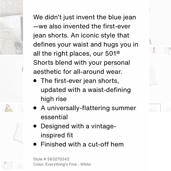 NWT Levi’s Premium White 501 Original High Rise Jean Shorts - Size 24 - Picture 10 of 15